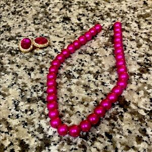 Vibrant Pink Beaded Necklace and Earring Set